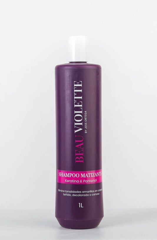 Shampoo matizador Beau Violette 1 litro para cabellos rubios, grises y canosos, con queratina y aceite de argán